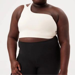 Girlfriend Collective Uma One Shoulder Bra in ivory